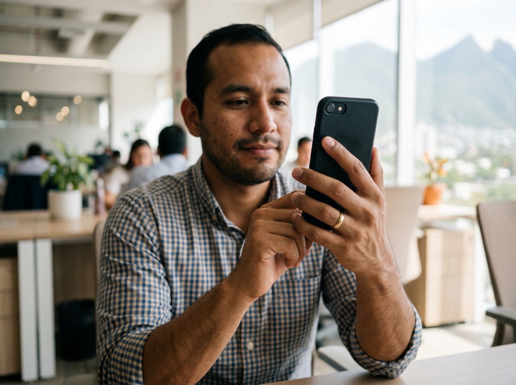 Un hombre desbloquea su teléfono con el rostro