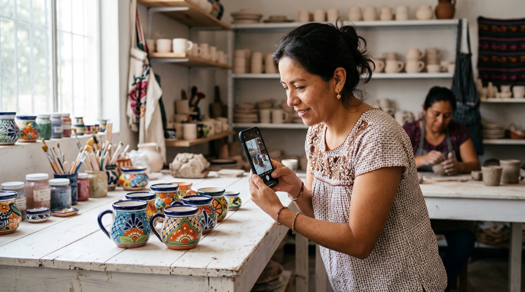 Una emprendedora fotografía sus productos