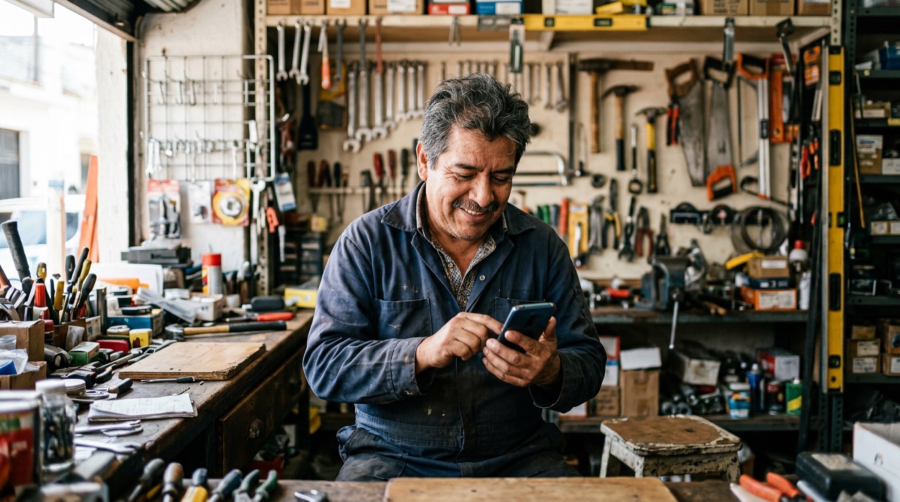 Un comerciante responde mensajes a sus clientes